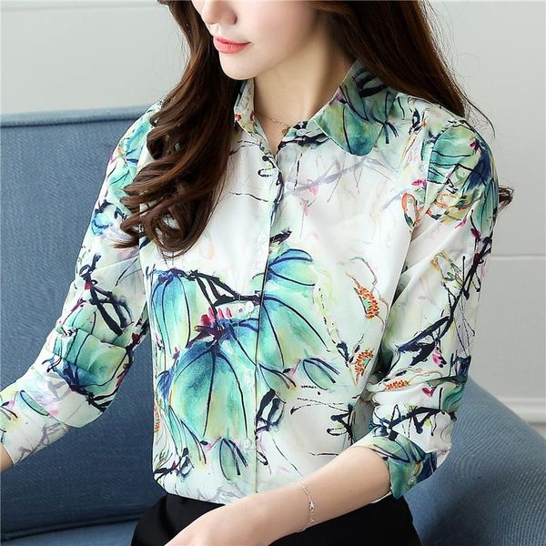 

women blouses chiffon blouse shirts for long sleeve office lady shirt print ol blusa feminina plus size women's &, White