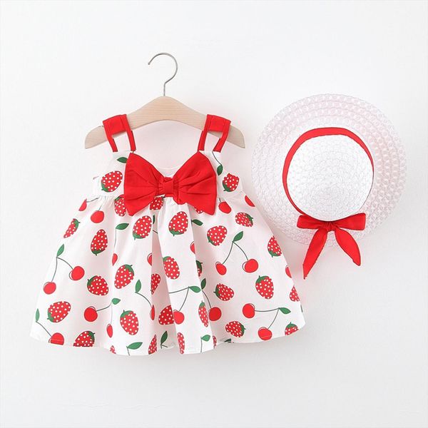 

toddler kids girls summer with girl dresses hat casual bowknot for baby clothes childrens clothing 1 2 3 4 5, Red;yellow