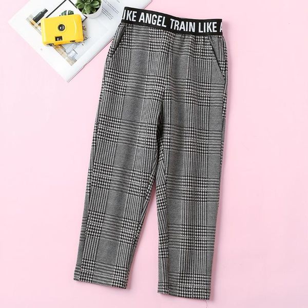

trousers patpat kid girl letter print elasticized casual plaid pants, Blue