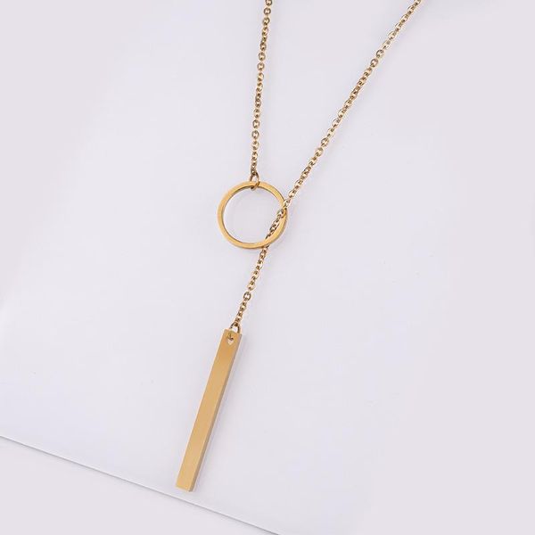 

pendant necklaces stainless steel ring strip bar necklace for women mirror polished metal clavicle chain gold/sliver/rose gold color, Silver