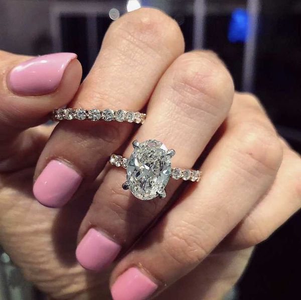Кластерные кольца роскошные обручальные свадебные наборы для женщин для женщин Реальный солидный 925 серебряный серебряный кольцо бриллиантового кольца