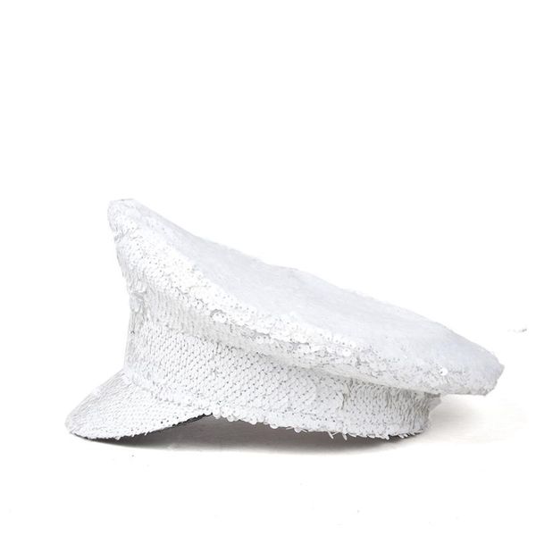 

berets 9 color women sequin military hat festival dj dancer captain halloween costume cosplay bachelorette party sergeant, Blue;gray