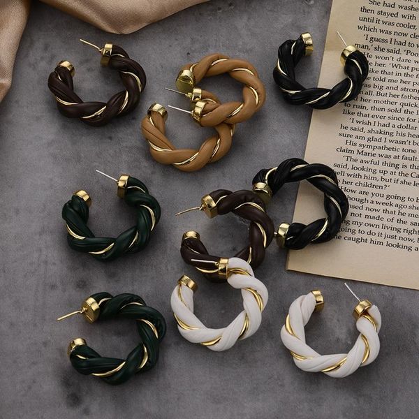 

hoop & huggie vkme trendy leather earrings for women round dangle earings twisted weave stud earring geometric circel girls party jewelry, Golden;silver