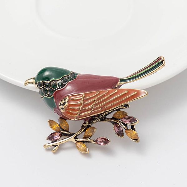 

pins, brooches rhao branch magpie bird brooch, painted oil rhinestone animal ladies' temperament coat and fur clothes pin, Gray