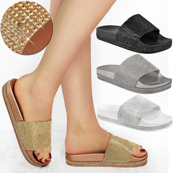 

slippers 2021 flip flops women slipper female fashion crystal flat summer shoes rhinestone beach slides zapatos mujer, Black