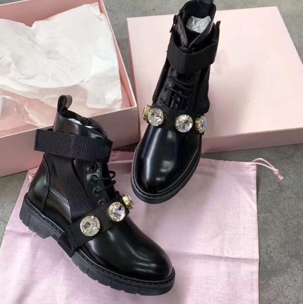 

thick winter single strappy female rhinestone martin boot, Black