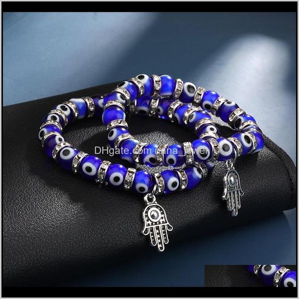 Perlen, Strähnen Schmuckfatima Hamsa Hand böse blaue Augenreihe Strang Armbänder Armreifen Perlen türkische Pulseras für Frauen Schmuck Großhandel