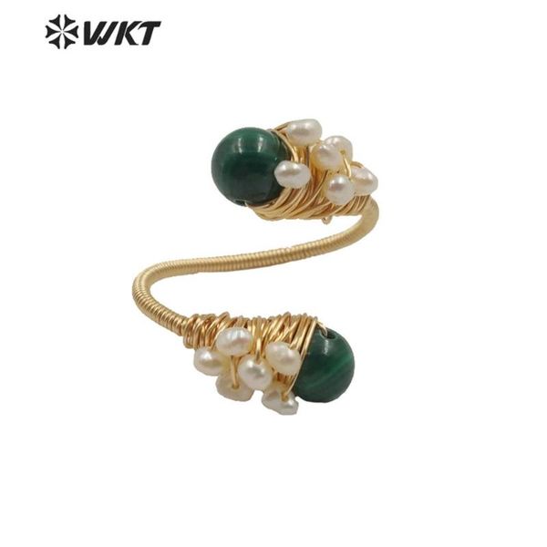 

cluster rings wt-r355 wkt arrivals natural stone ring pearl with wire wrapped fashion women jewelry gift for lady, Golden;silver