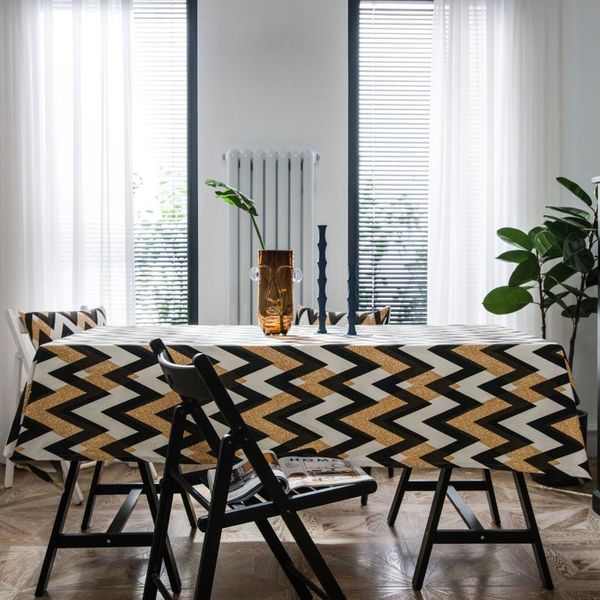 

table cloth golden corrugated printed tablecloth boho style home kitchen garden picnic cotton linen material unique