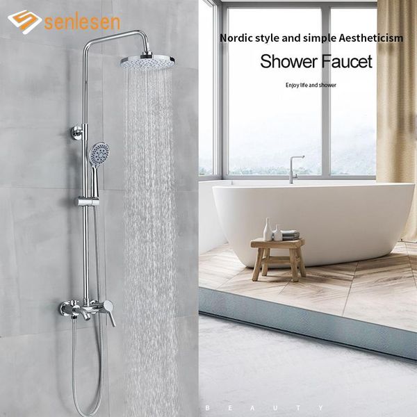 

bathroom shower sets senlesen chrome faucet set wall mount 8''rainfall head abs hand swivel 3-ways mixer tap