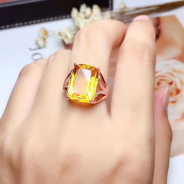 

the gift for anniversary citrine ring 925 sterling silver fine jewelry natural and real cluster rings, Golden;silver