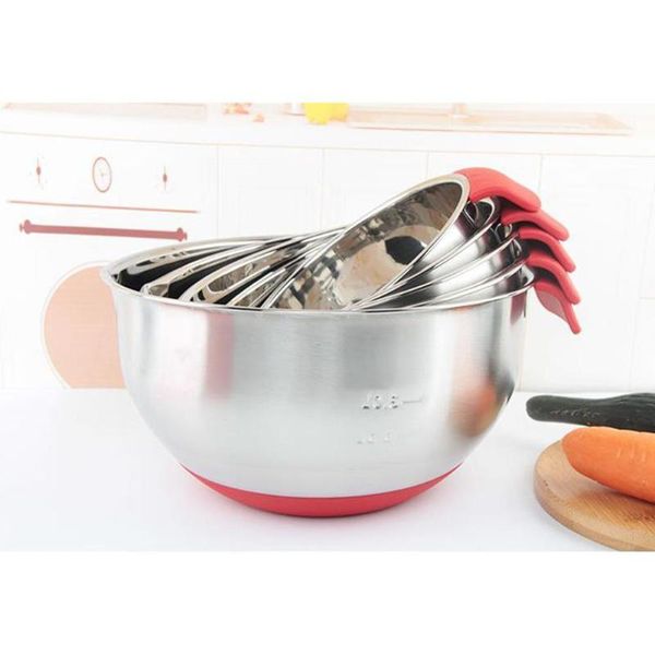 

bowls thicken silicone bottom stainless steel bowl woth handle for egg beater salad knead dough (no cover)