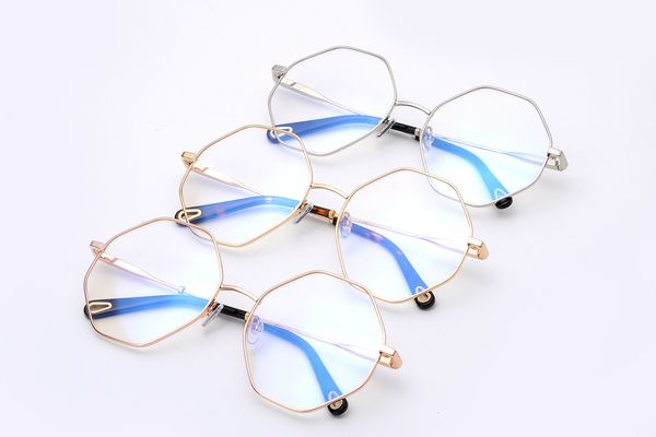 

new polygon irregular glasses show face small, korean metal mesh red frame welcome to order, White;black