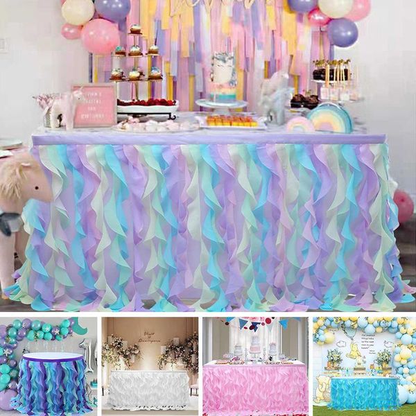 

pcs wave-shaped tulle table skirt tableware cloth cover baby shower birthday banquet party wedding decor