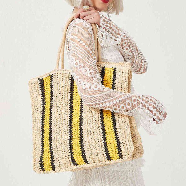 

shopping bags boho style women straw large capacity tote summer beach lady handbags vacation female woven shoulder 220309
