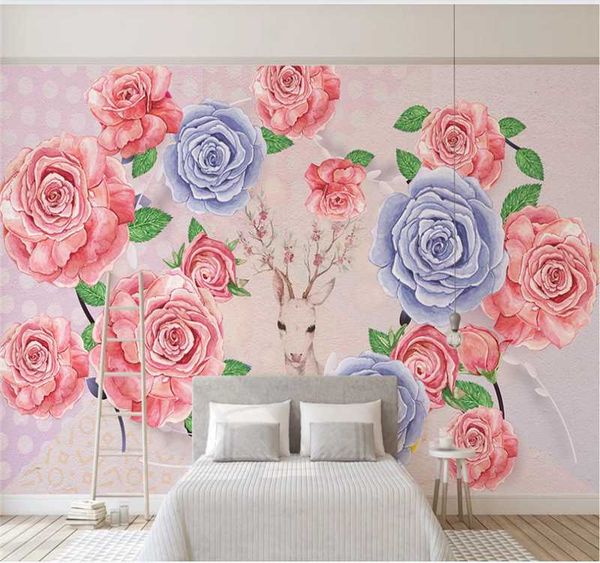 

wallpapers xue su custom wallpaper mural 3d/5d/8d modern minimalist rose elk interior decoration painting tv background wall