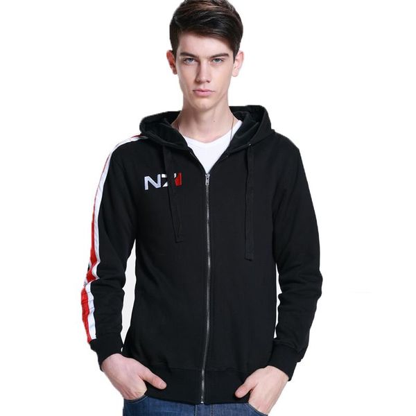 

men's hoodies & sweatshirts mass effect men anime zipper sweatshirt male tracksuit cardigan jacket casual hooded hoddies fleece n7 cost, Black