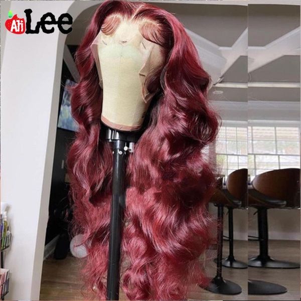 

lace wigs peruvian 99j color body wave human hair 13x4 frontal wig remy pre-plucked wet wavy for women 180% density, Black;brown