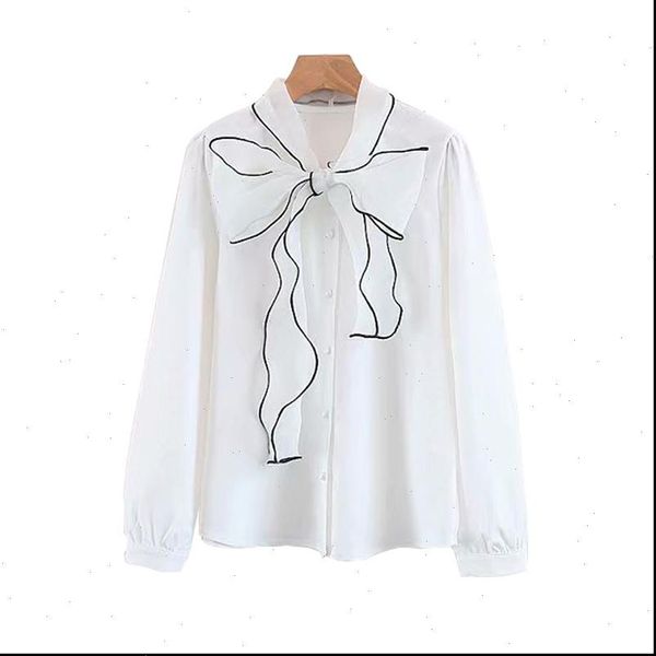 

white bow solid chiffon women shirts long sleeve office work ol b0182