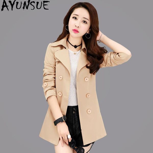 

women's trench coats ayunsue windbreaker spring coat for women clothes 2021 red female overcoat slim sobretudo feminino kj2363, Tan;black