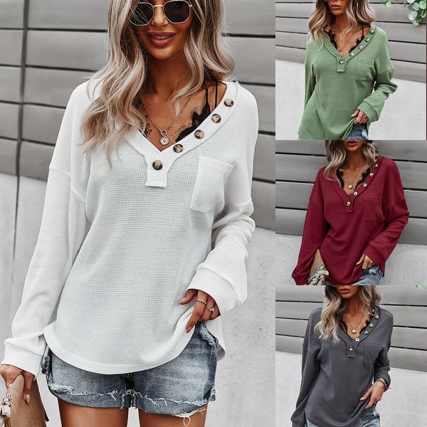 

independent r & d dign of v-neck women's clothing autumn and winter 2021 solid color knitted long sleeve sweater, Black