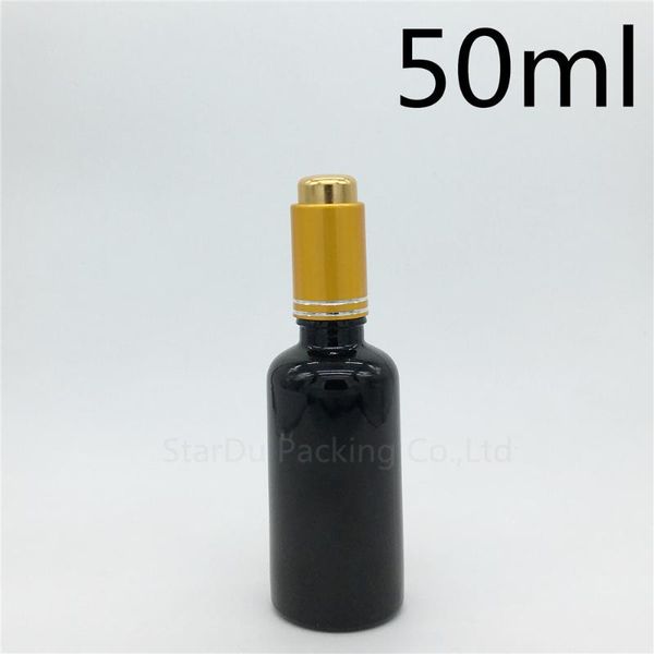 

storage bottles & jars 200pcs/lot 50ml black glass essential oil bottle with gold press dropper, 50cc perfume