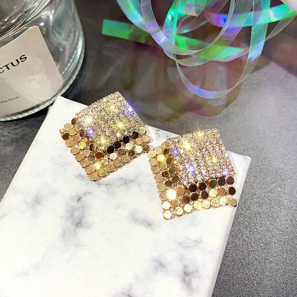 

925 silver needle diamond sequin diamond super flash net red night shop style earrings temperament luxury celebrity east gate earrings, Golden