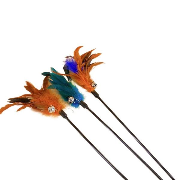 

cat toys pet teasing stick pompom feather wand funny kitten interactive for household animals cats entertainment