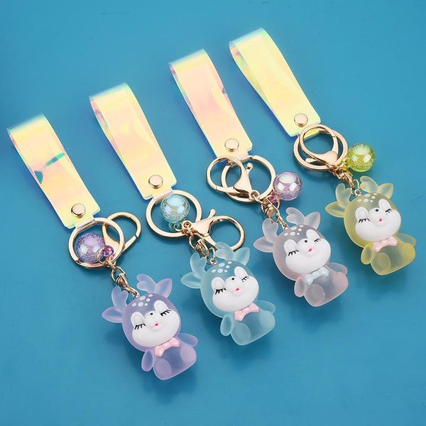 

keychains creative christmas gift luminous elk pendant glow frosted sika deer keychain keyring handbag charms, Silver