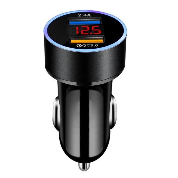 

dual usb ports qc3.0+2.4 a with led digital display car fast charger interface phone adapter