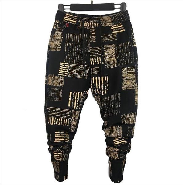 

men`s hip hop harem women pants drawstring elastic waist printed patterned tapered for male, Black