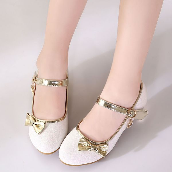 

70% off factory online girls' leather shoes 2021 spring and autumn new korean fashion bow children's small high-heeled single perf, Black