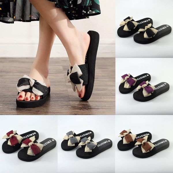 

slippers shoes woman fashion indoor casual for home summer bow-knot soft floor flats cute linen slipper 3.3, Black