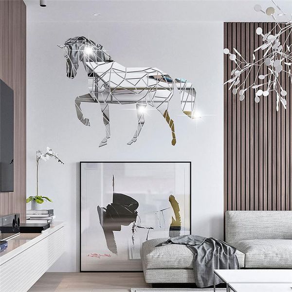 

wall stickers animal horse stereo acrylic mirror sticker diy creative tv background living room decoration green art