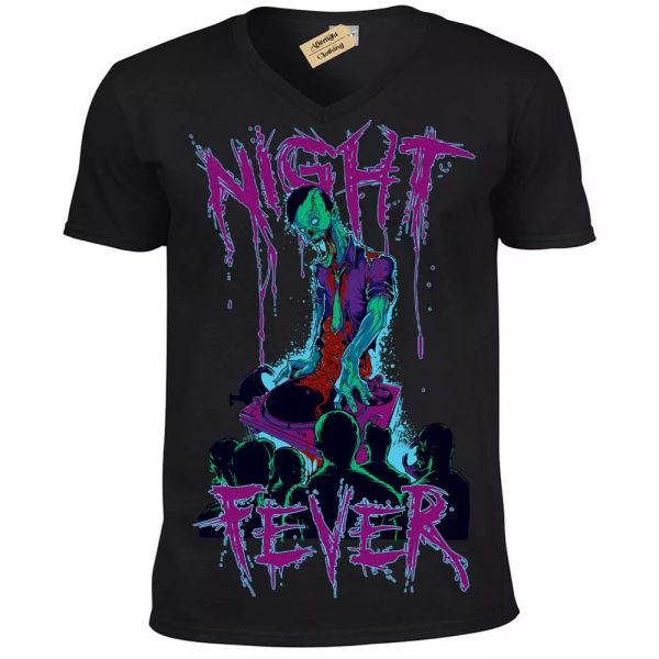 

noche fever camiseta zombie dj rave club hombre cuello en v, White;black