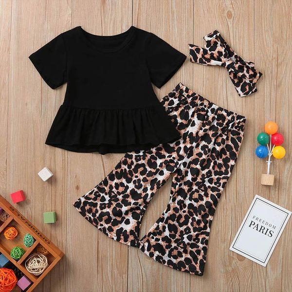 

ruched solid t shirt leopard print outfits set for toddler baby girls born girl clothes sets bebes, White