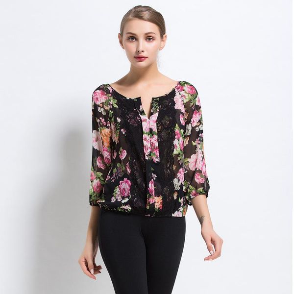 

women's blouses & shirts arrivals 2021 spring summer 3/4 sleeved chiffon blouse fashion women shirt elegant slim office lady, White