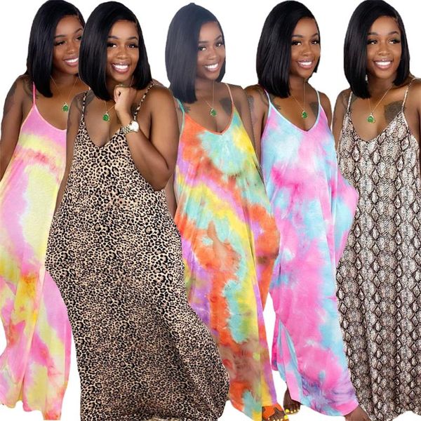 

casual dresses 2021 summer r6426 european and american women's printed tie dye dress cute split available from stock, Black;gray