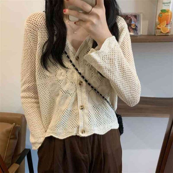 

women's jackets coats ~autumn long sleeve thin style with hollow knitted cardigan eakm, Black;brown