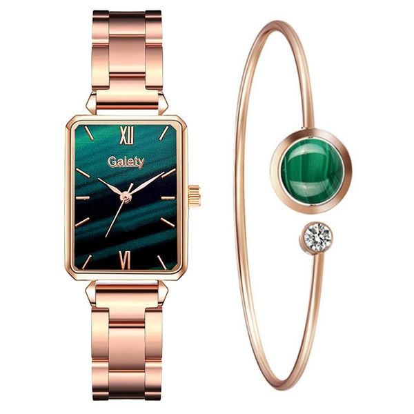 

wristwatches 2pcs set luxury women watches magnetic green stone female clock quartz wristwatch fashion simple square watch relogio feminino, Slivery;brown