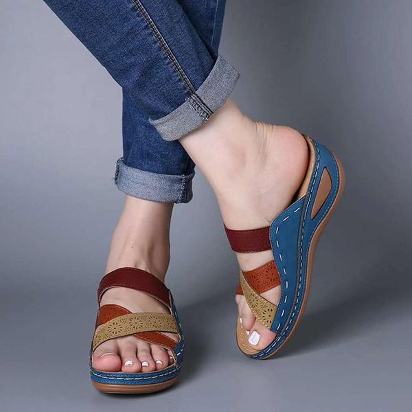 

slippers women sandals cut out wedge platform shoes fashion ethnic flat female outdoor sandalias muje, Black