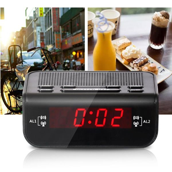 

desk & table clocks digital led alarm radio modern red time display clock fm dual buzzer snooze sleep ac eu plug