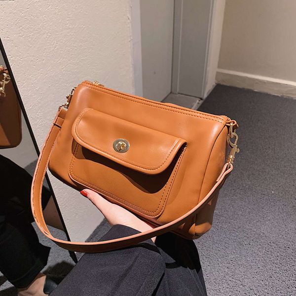 

women's leather bag solid color lock women shopping ladies shoulder ll-match menger