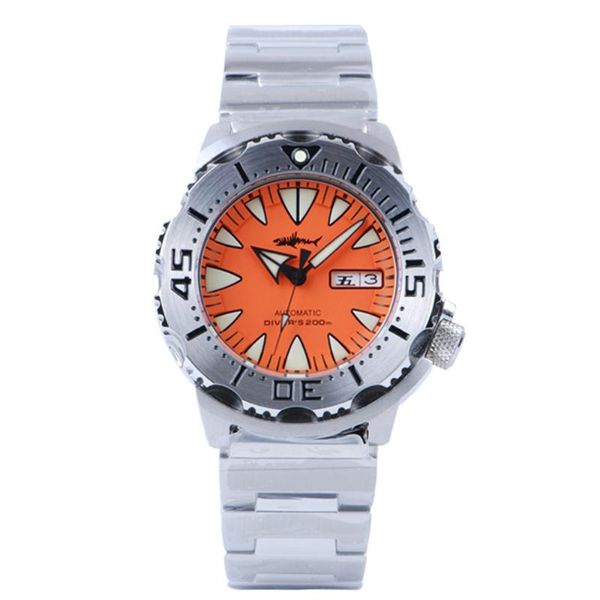 

wristwatches heimdallr sharkey ocean monster diver watch orange dial sapphire crystal 200m water resistance nh36a automatic movement watches, Slivery;brown