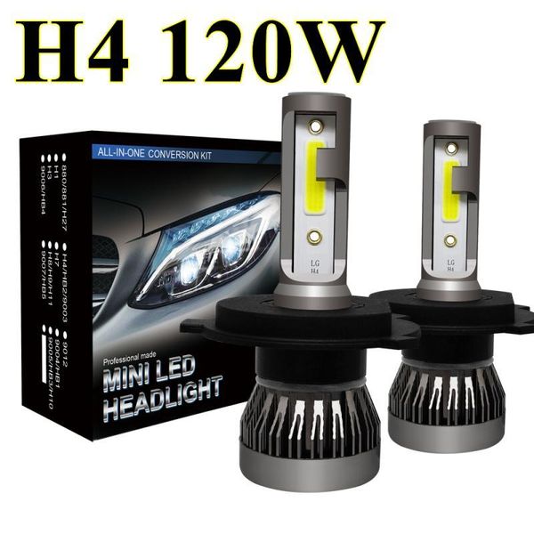 

car headlights 2pcs h4 led headlight 120w 26000lm cob auto headlamp bulbs fog head lights hi/lo beam bulb dc 9-32v