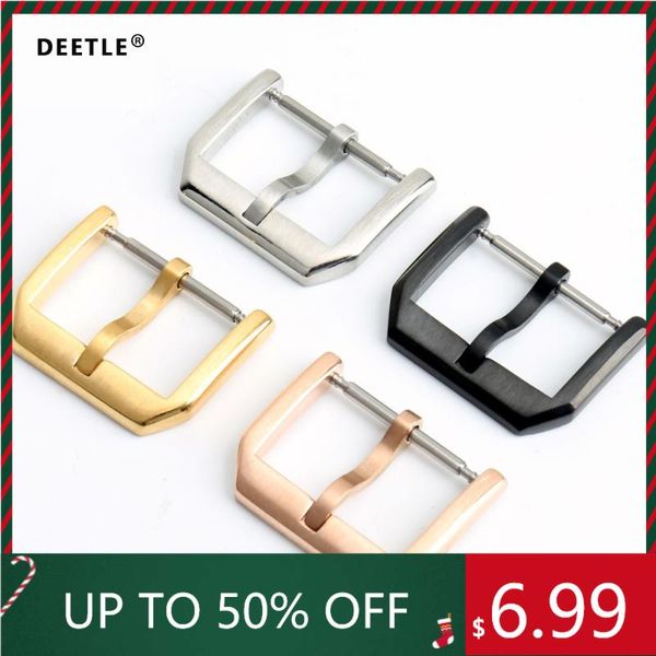 

watch bands deetle stainless steel clasp 16mm 18mm 20mm 22mm black rose gold buckle for leather band, Black;brown