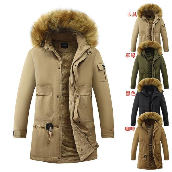 

men's jackets winter cotton padded jacket with plush and thickened waist closing hooded, Black;brown