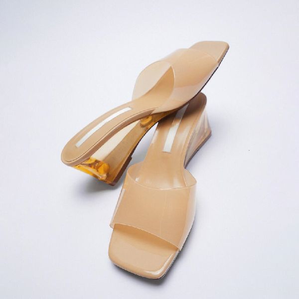 

slippers square toe shoes on a wedge women summer pantofle low transparent heel slides block rome scandals rubber pu fabric 8h7x, Black