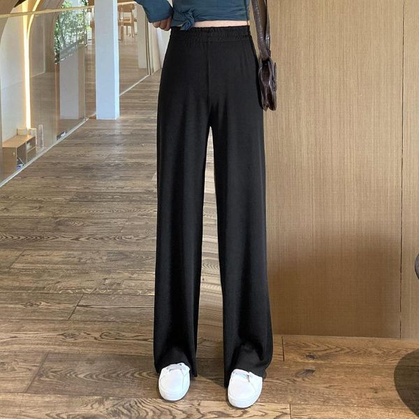 

women's pants & capris women harajuku korean sweatpants plus sizewomen clothing full length loose elastic waist solid high wide leg, Black;white