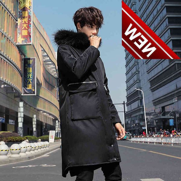 

fashion high qality fur collar long down jacket men windbreaker waterproof russia winter man thick warm parka coat, Black